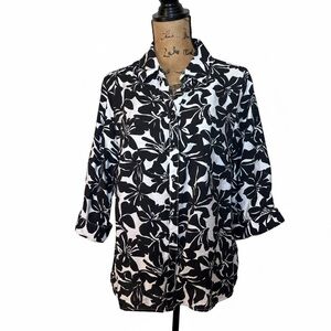 Sara Michelle Black & White Floral Button Down Shirt Blouse size large